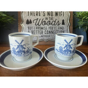 Vtg Windmill Espresso‎ Cup & Saucer Hand-painted Holland Royal Sphinx Maastricht